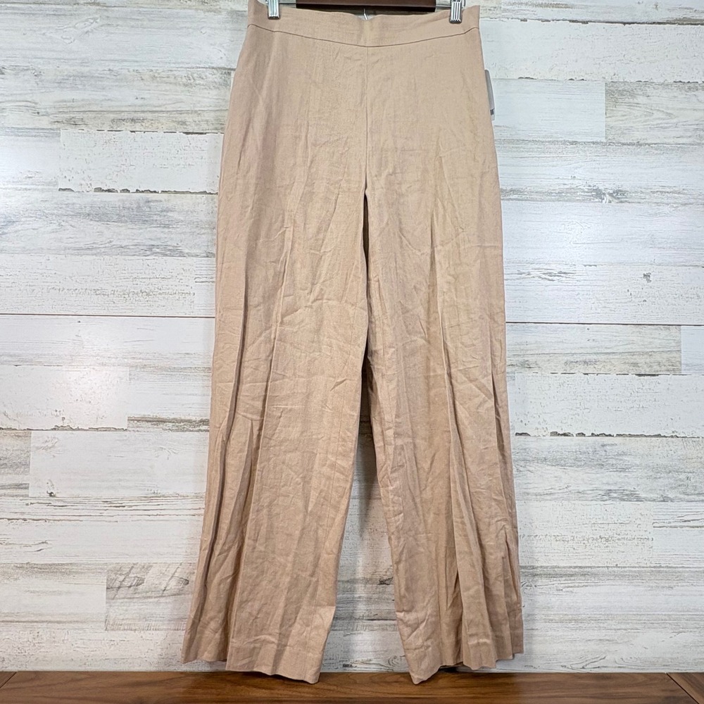 Bar III Womens Linen Blend Wide Leg Pants Barley Field Tan High Rise M NEW